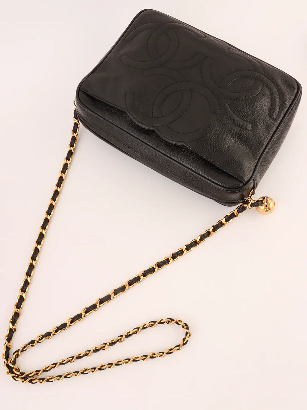 Chanel Around 1995 Made Triple Cc Mark Stitch Chain Shoulder Bag Black
