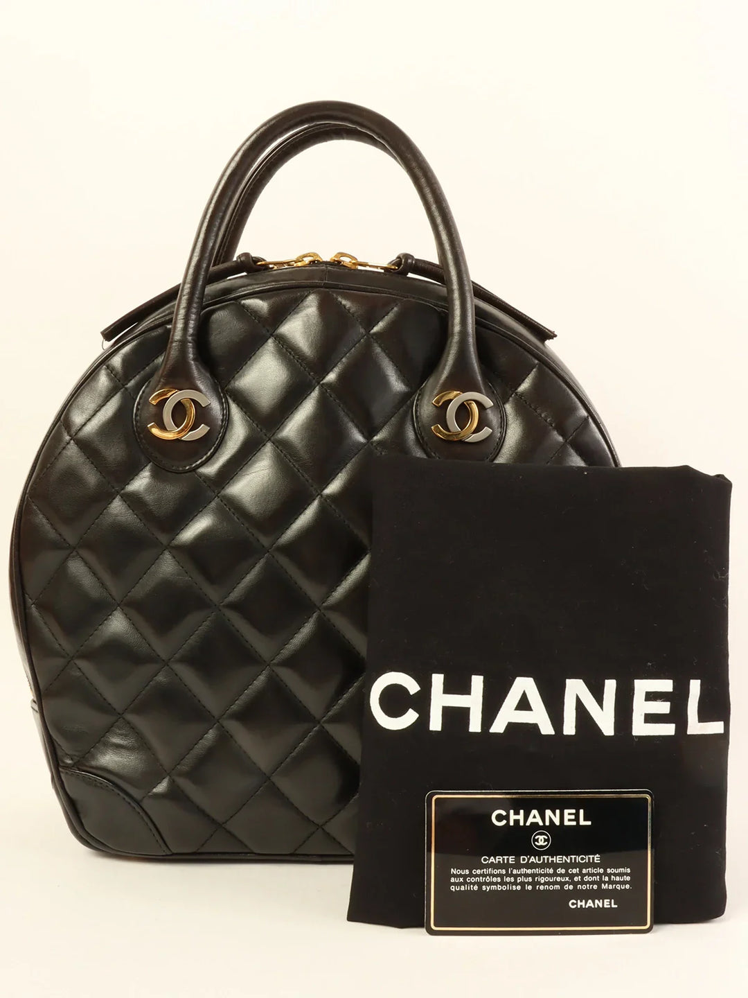 Chanel Around 1998 Made Paris Limited Cc Mark Plate Top Handle Bag Black