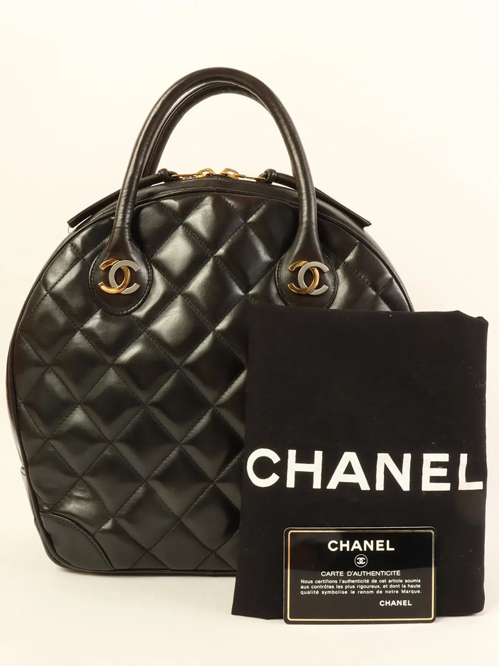 Chanel Around 1998 Made Paris Limited Cc Mark Plate Top Handle Bag Black