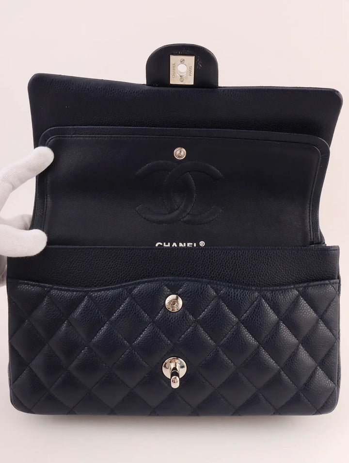 Chanel Around 2014 Made Caviar Skin Classic New Chain Bag 25Cm Navy