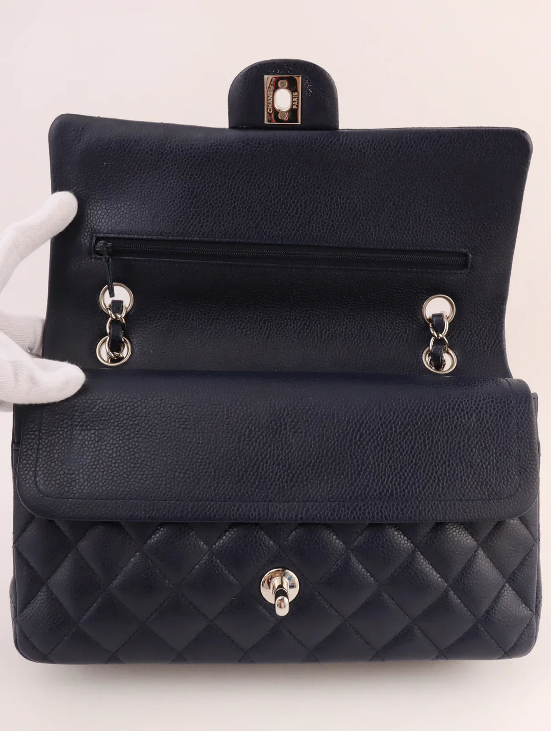 Chanel Around 2014 Made Caviar Skin Classic New Chain Bag 25Cm Navy