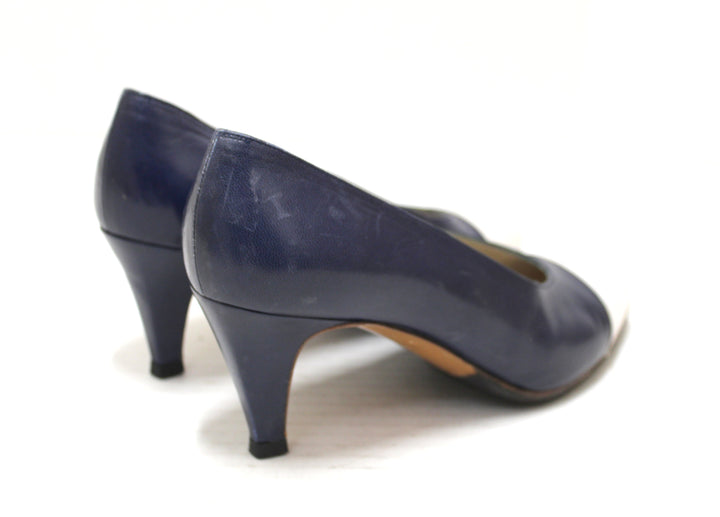 Top Quality Chanel Navy and White Leather Pointed Heel size 35.5