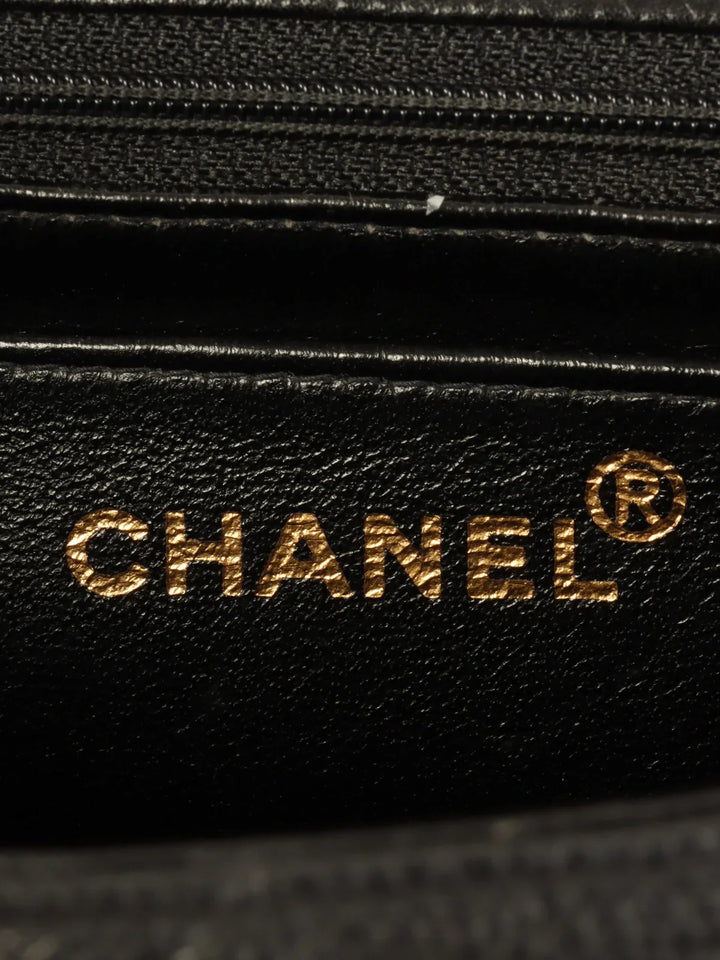 Chanel Around 1997 Made Caviar Skin Turn-Lock Top Handle Bag Black