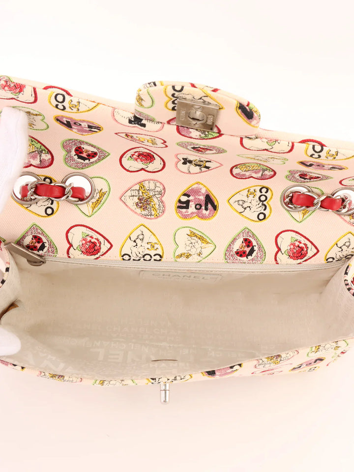 Chanel Around 2005 Made Valentine Icon Pattern Turn-Lock Chain Bag Baby Pink/Multi