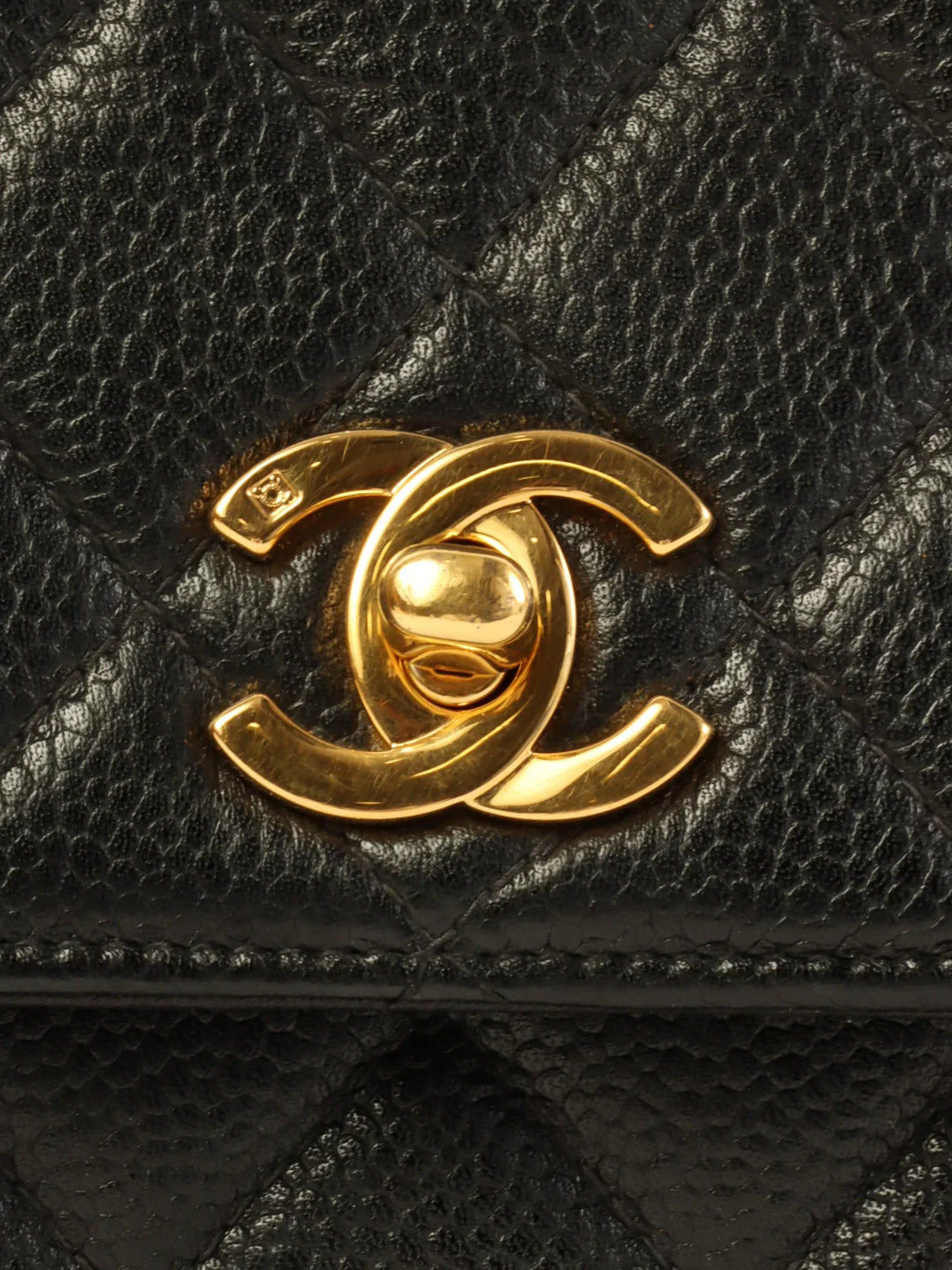 Chanel Around 1997 Made Caviar Skin Turn-Lock Top Handle Bag Black