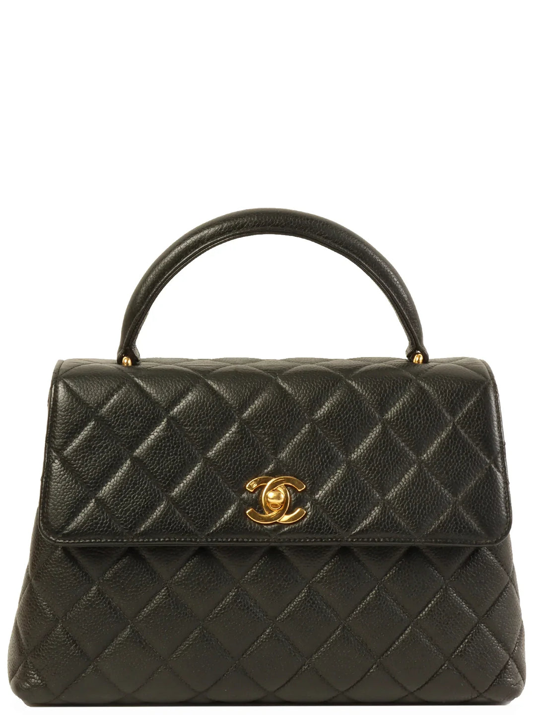 Chanel Around 1997 Made Caviar Skin Turn-Lock Top Handle Bag Black