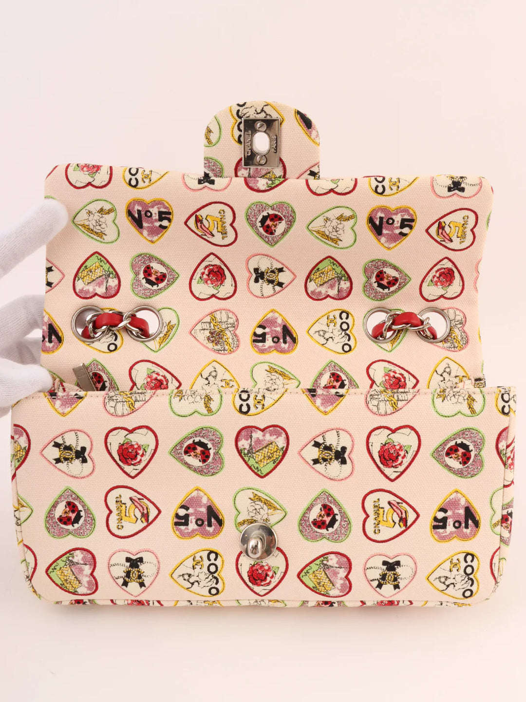 Chanel Around 2005 Made Valentine Icon Pattern Turn-Lock Chain Bag Baby Pink/Multi