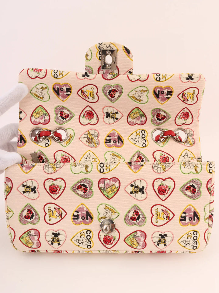 Chanel Around 2005 Made Valentine Icon Pattern Turn-Lock Chain Bag Baby Pink/Multi