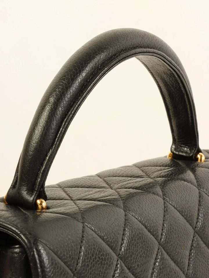 Chanel Around 1997 Made Caviar Skin Turn-Lock Top Handle Bag Black