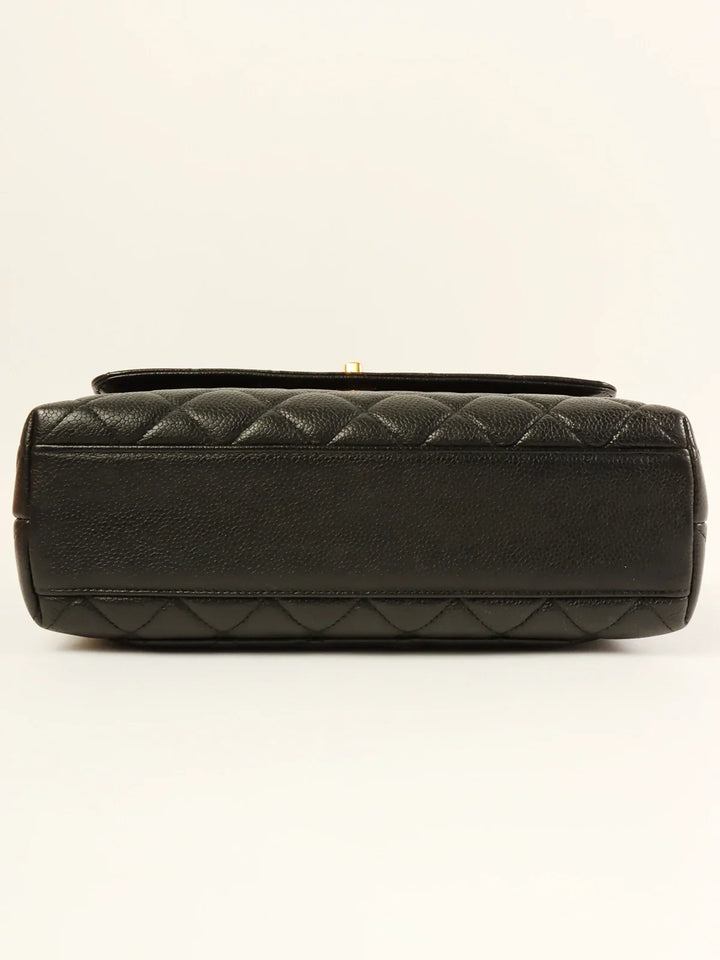 Chanel Around 1997 Made Caviar Skin Turn-Lock Top Handle Bag Black