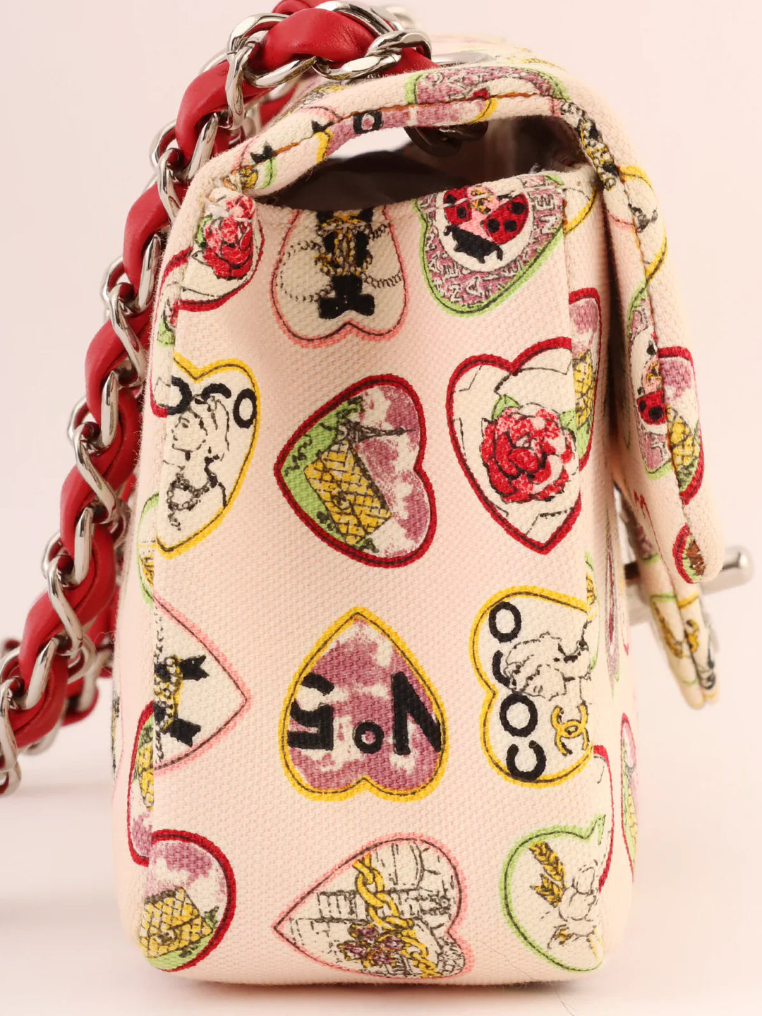 Chanel Around 2005 Made Valentine Icon Pattern Turn-Lock Chain Bag Baby Pink/Multi