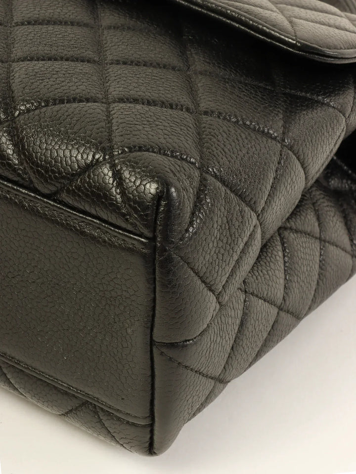 Chanel Around 1997 Made Caviar Skin Turn-Lock Top Handle Bag Black