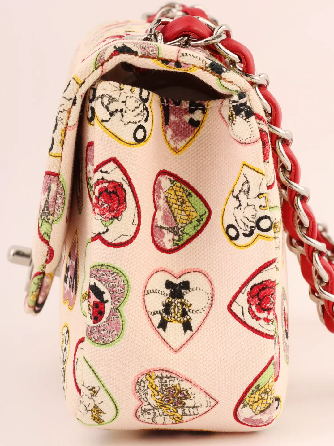 Chanel Around 2005 Made Valentine Icon Pattern Turn-Lock Chain Bag Baby Pink/Multi