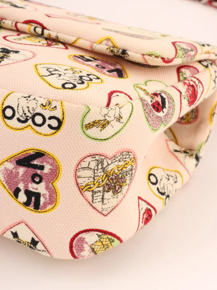 Chanel Around 2005 Made Valentine Icon Pattern Turn-Lock Chain Bag Baby Pink/Multi