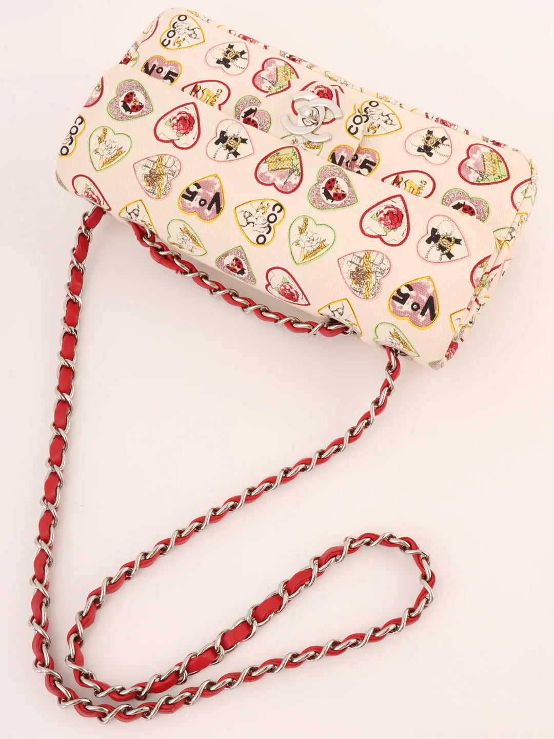 Chanel Around 2005 Made Valentine Icon Pattern Turn-Lock Chain Bag Baby Pink/Multi
