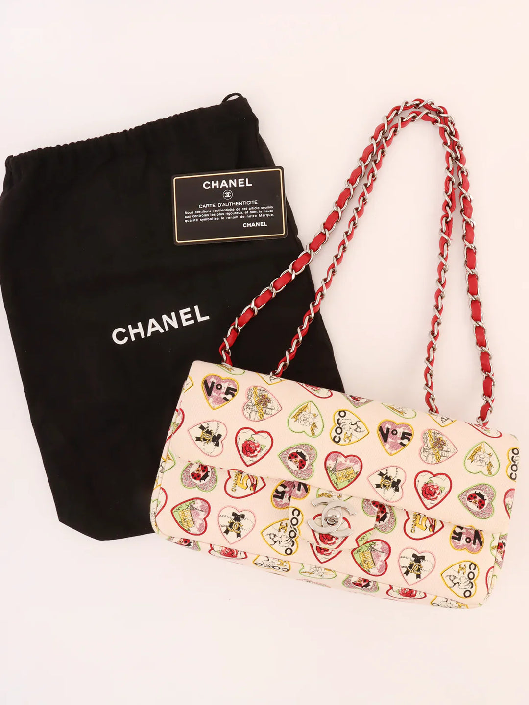 Chanel Around 2005 Made Valentine Icon Pattern Turn-Lock Chain Bag Baby Pink/Multi