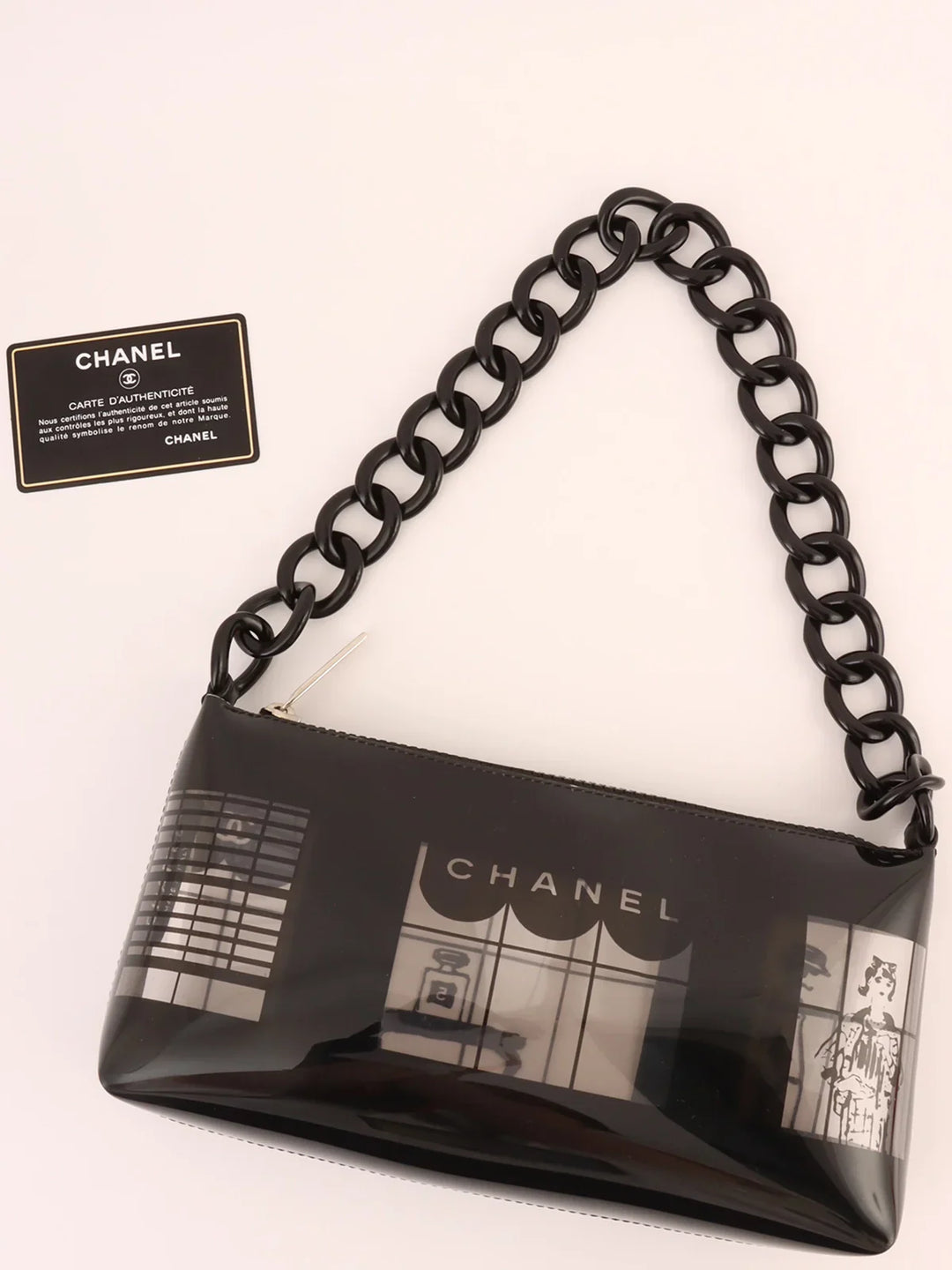 Chanel Around 2003 Made Windows Line Chain Bag Black
