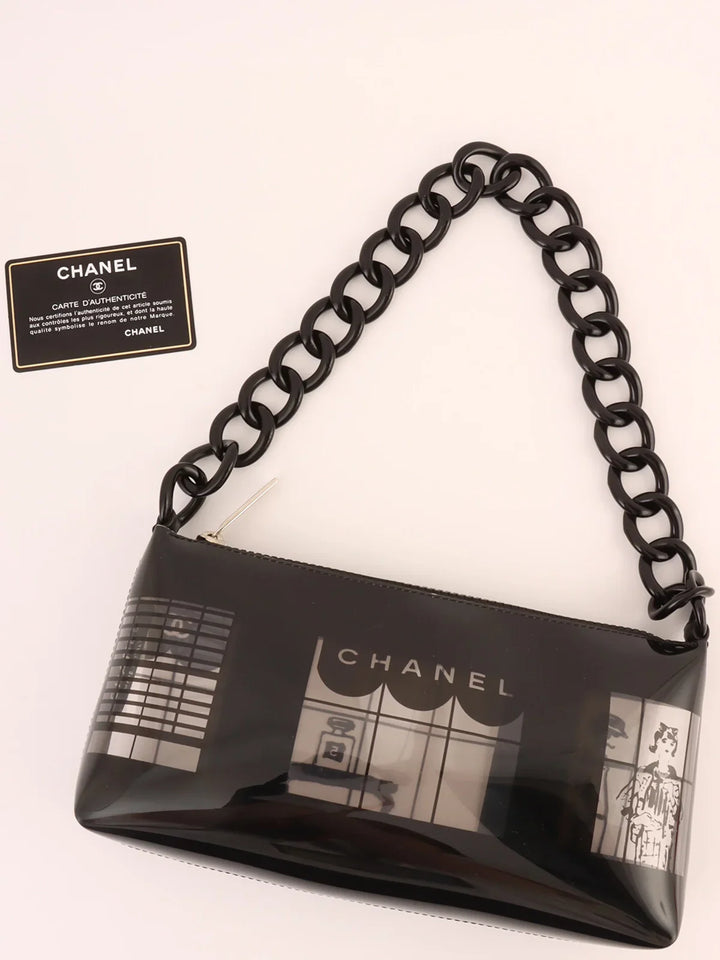 Chanel Around 2003 Made Windows Line Chain Bag Black