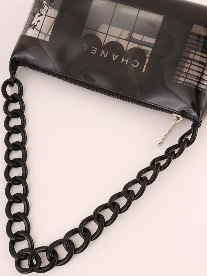 Chanel Around 2003 Made Windows Line Chain Bag Black