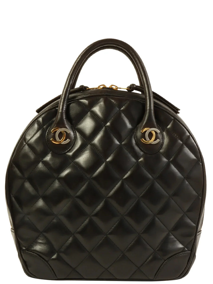 Chanel Around 1998 Made Paris Limited Cc Mark Plate Top Handle Bag Black