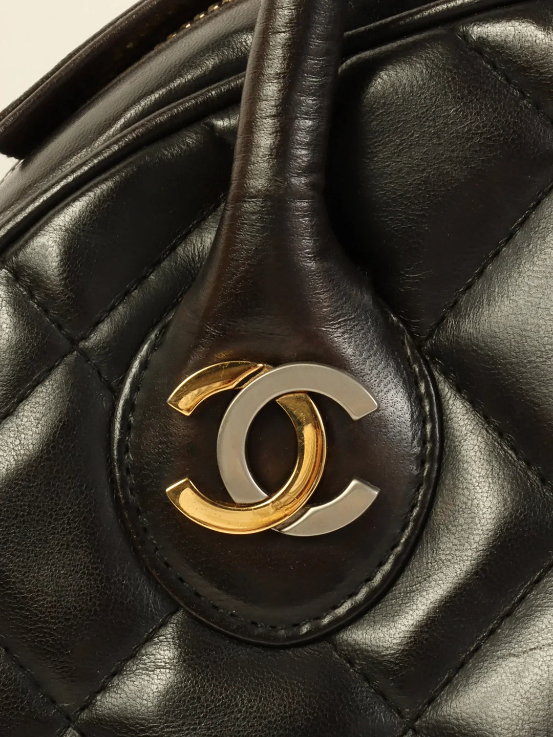 Chanel Around 1998 Made Paris Limited Cc Mark Plate Top Handle Bag Black