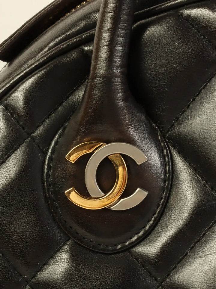Chanel Around 1998 Made Paris Limited Cc Mark Plate Top Handle Bag Black