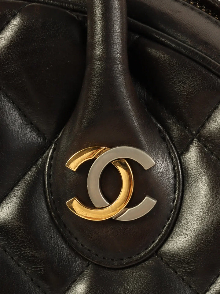 Chanel Around 1998 Made Paris Limited Cc Mark Plate Top Handle Bag Black