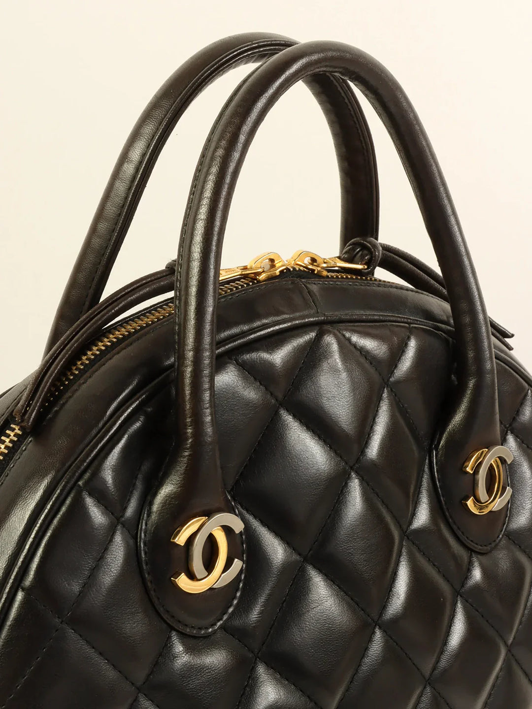Chanel Around 1998 Made Paris Limited Cc Mark Plate Top Handle Bag Black