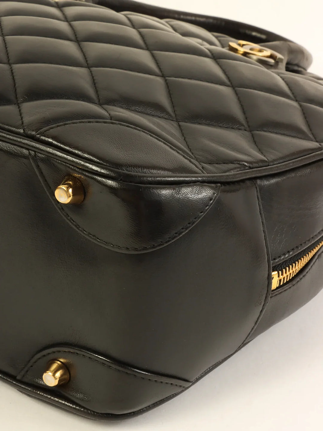 Chanel Around 1998 Made Paris Limited Cc Mark Plate Top Handle Bag Black