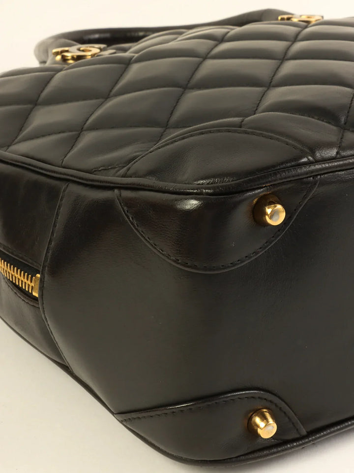 Chanel Around 1998 Made Paris Limited Cc Mark Plate Top Handle Bag Black