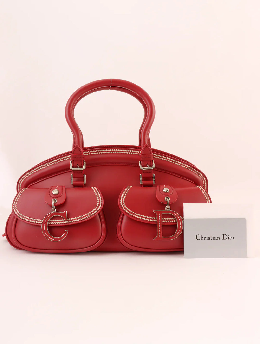 Top quality Dior Logo Plate Top Handle Bag Red