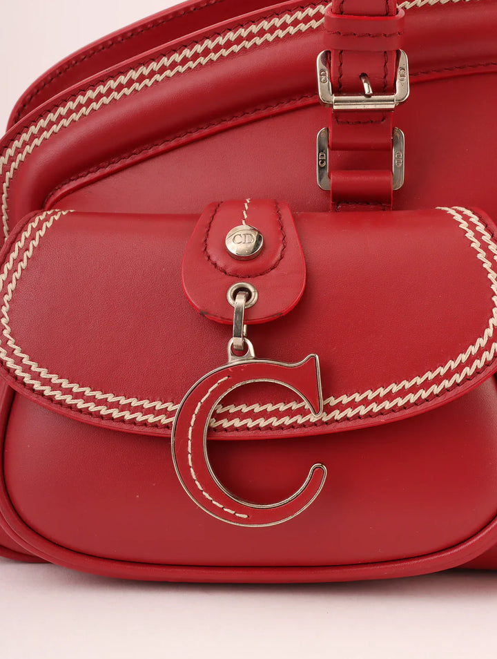 Top quality Dior Logo Plate Top Handle Bag Red