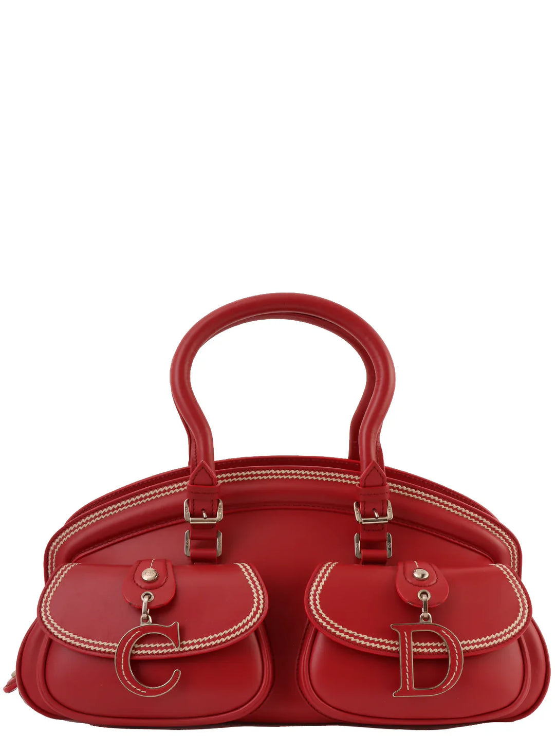 Top quality Dior Logo Plate Top Handle Bag Red