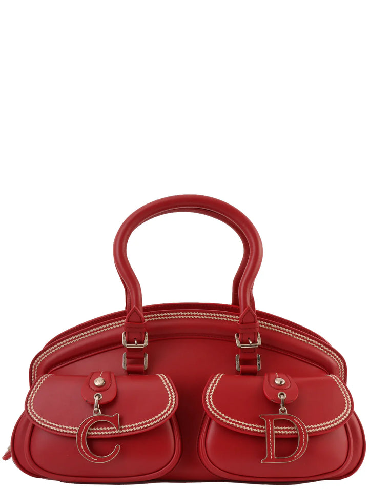 Top quality Dior Logo Plate Top Handle Bag Red