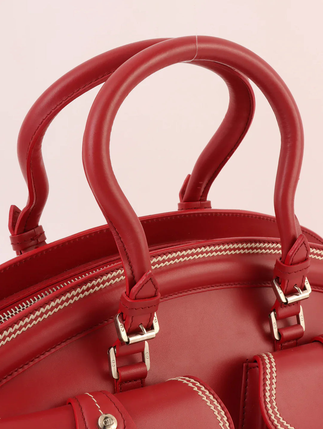 Top quality Dior Logo Plate Top Handle Bag Red