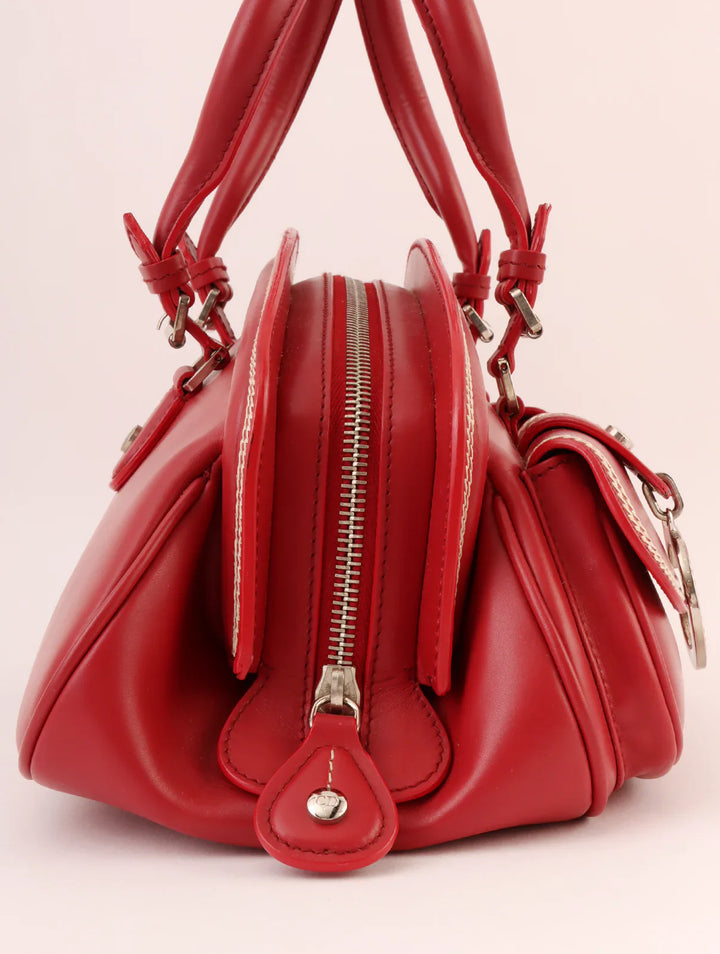 Top quality Dior Logo Plate Top Handle Bag Red