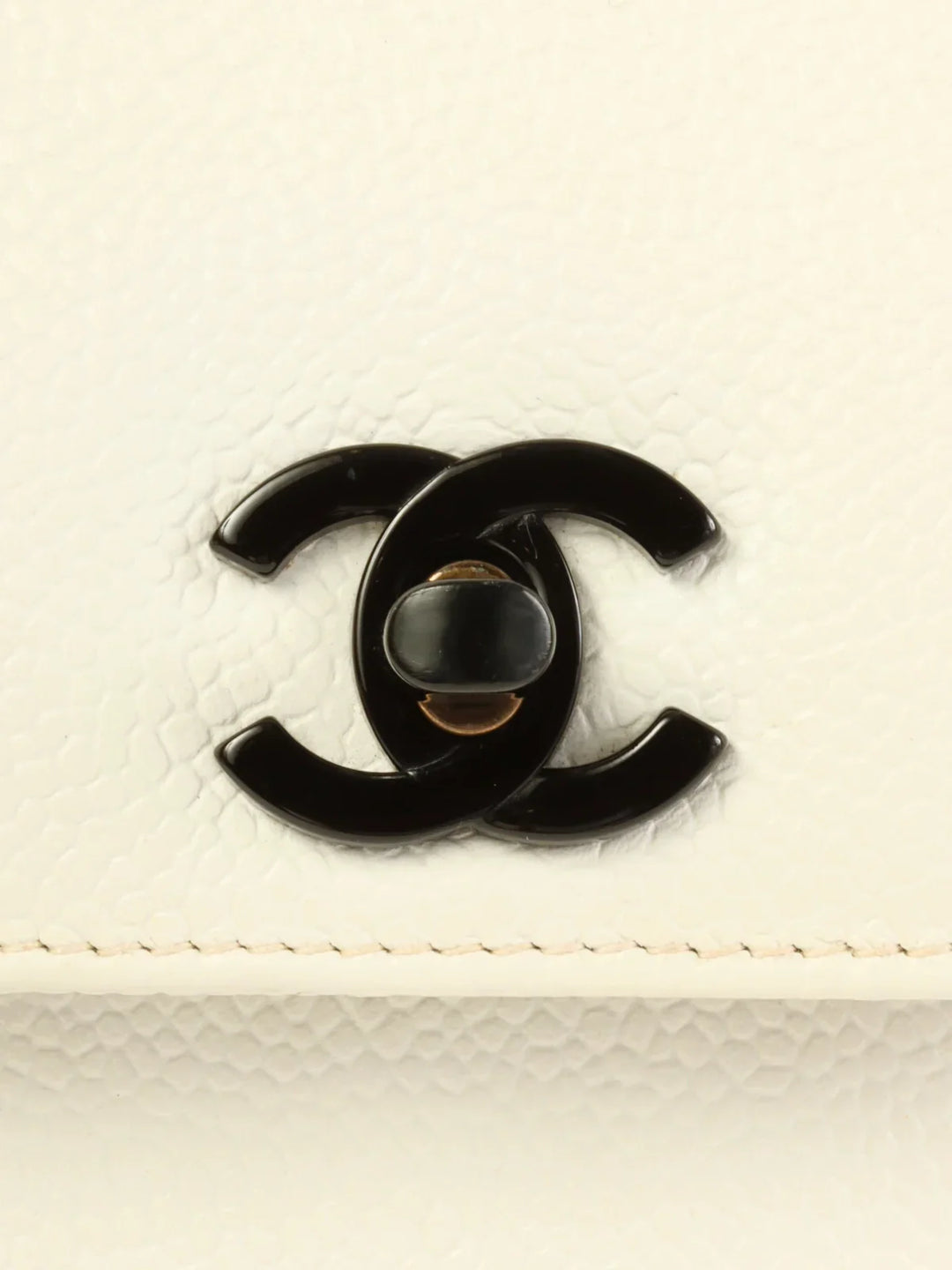 Chanel Around 1998 Made Caviar Skin Turn-Lock Top Handle Bag White