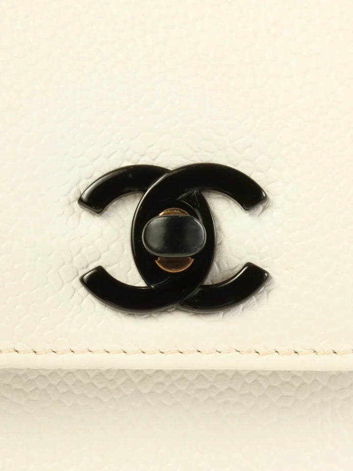 Chanel Around 1998 Made Caviar Skin Turn-Lock Top Handle Bag White