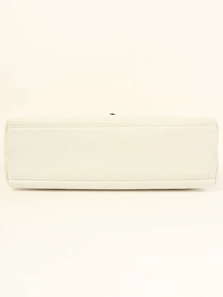 Chanel Around 1998 Made Caviar Skin Turn-Lock Top Handle Bag White