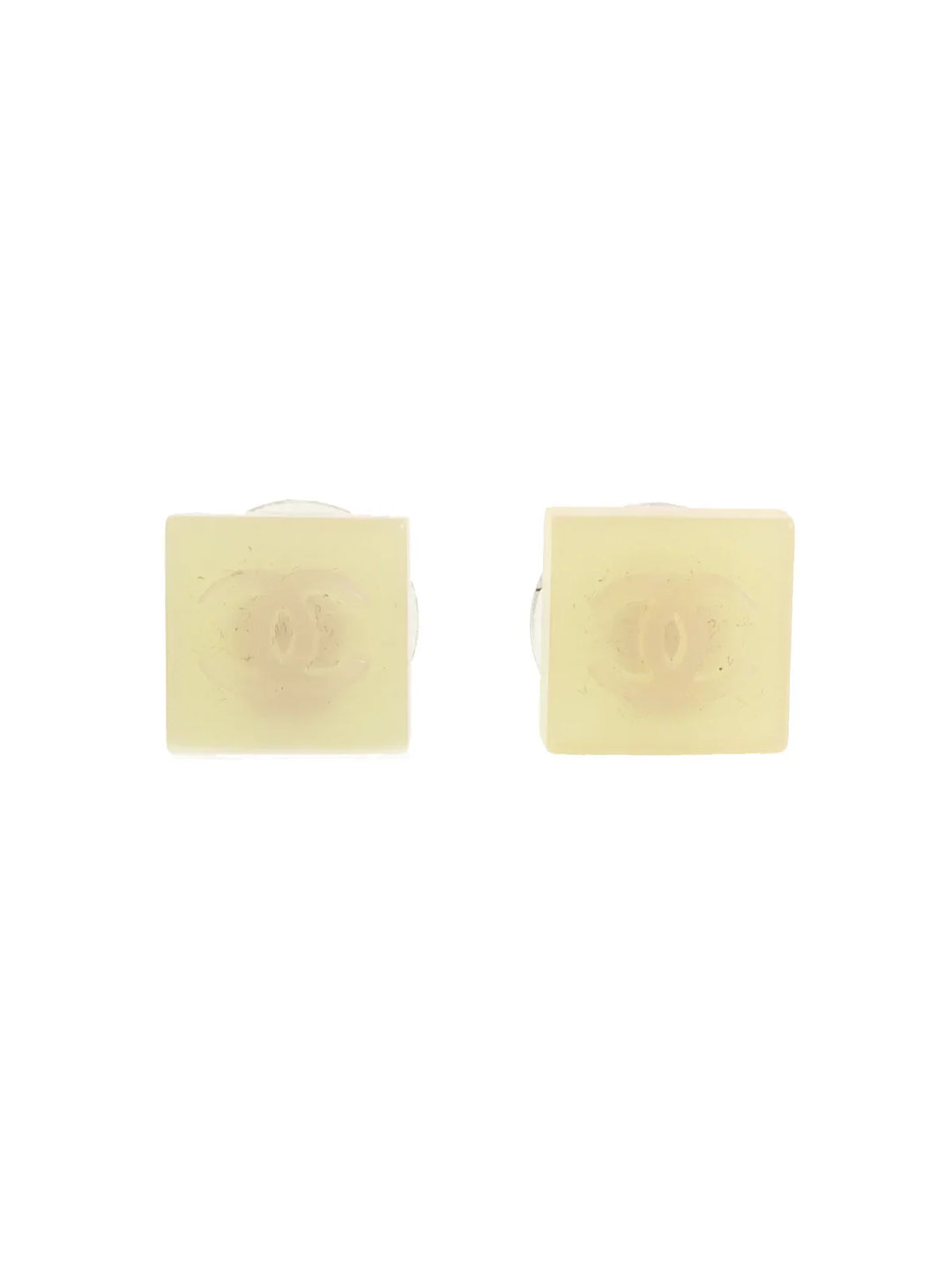 Chanel 2000 Made Square Cc Mark Pierced Earrings Shell/White