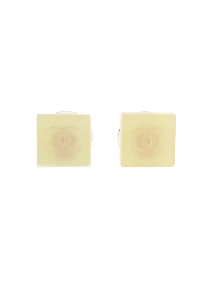 Chanel 2000 Made Square Cc Mark Pierced Earrings Shell/White