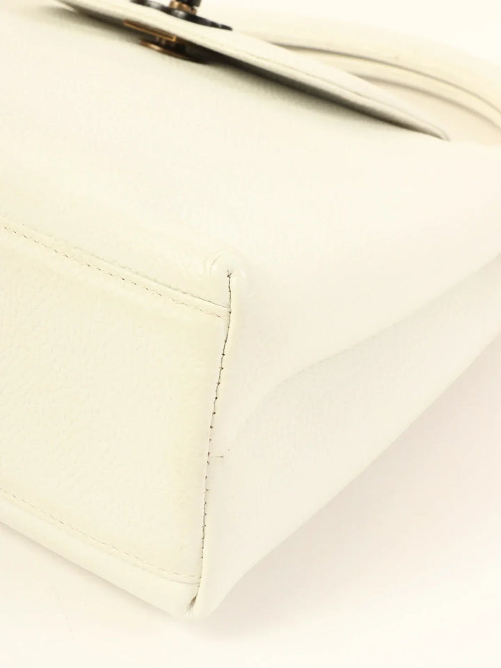 Chanel Around 1998 Made Caviar Skin Turn-Lock Top Handle Bag White