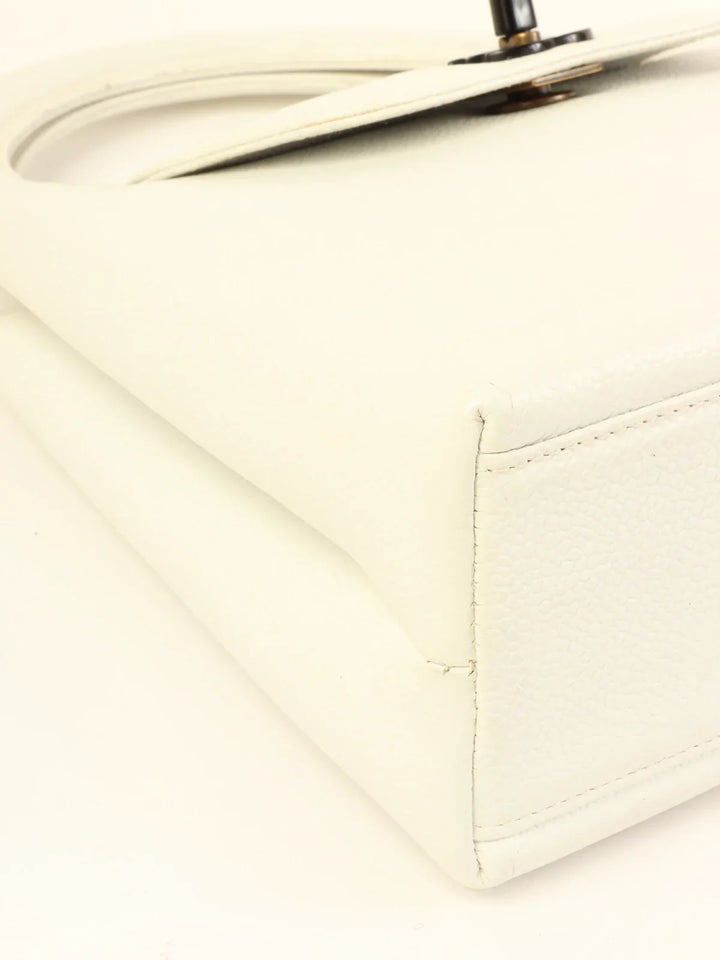 Chanel Around 1998 Made Caviar Skin Turn-Lock Top Handle Bag White
