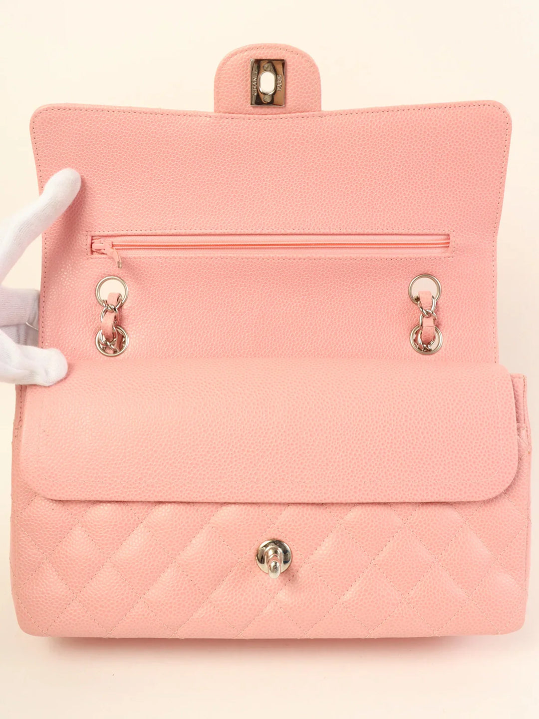 Chanel Around 2004 Made Caviar Skin Classic New Chain Bag 25Cm Pink