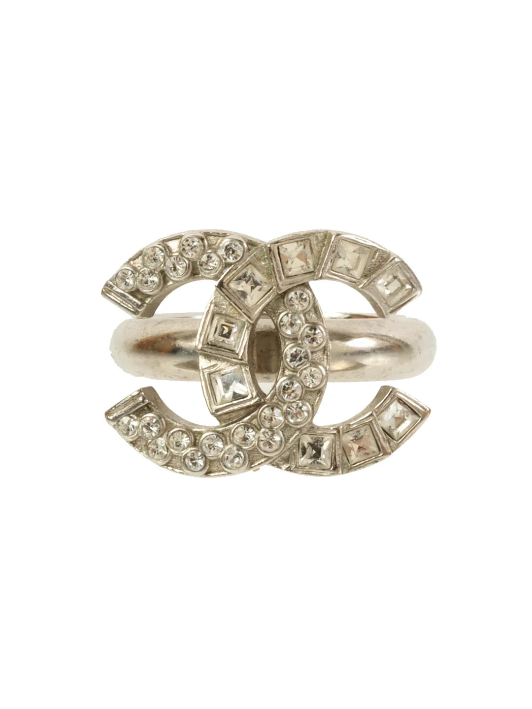 Chanel 2014 Made Rhinestone Cc Mark Ring Silver