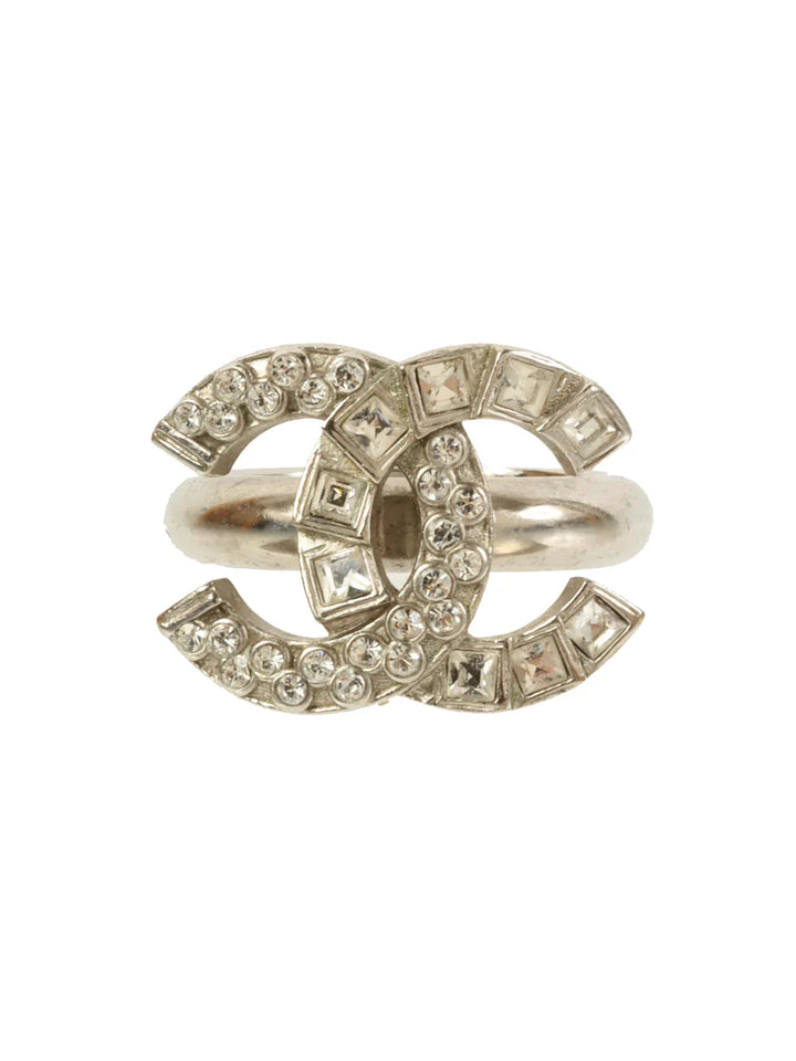 Chanel 2014 Made Rhinestone Cc Mark Ring Silver