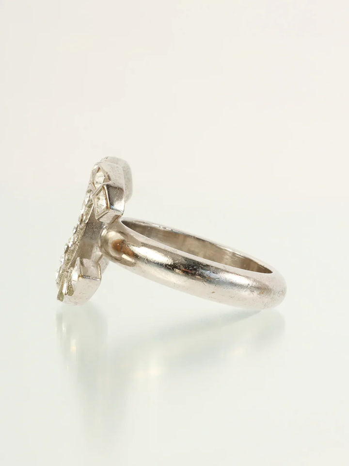 Chanel 2014 Made Rhinestone Cc Mark Ring Silver