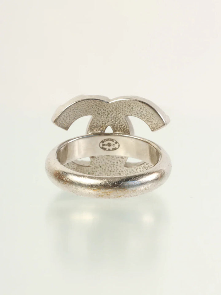 Chanel 2014 Made Rhinestone Cc Mark Ring Silver