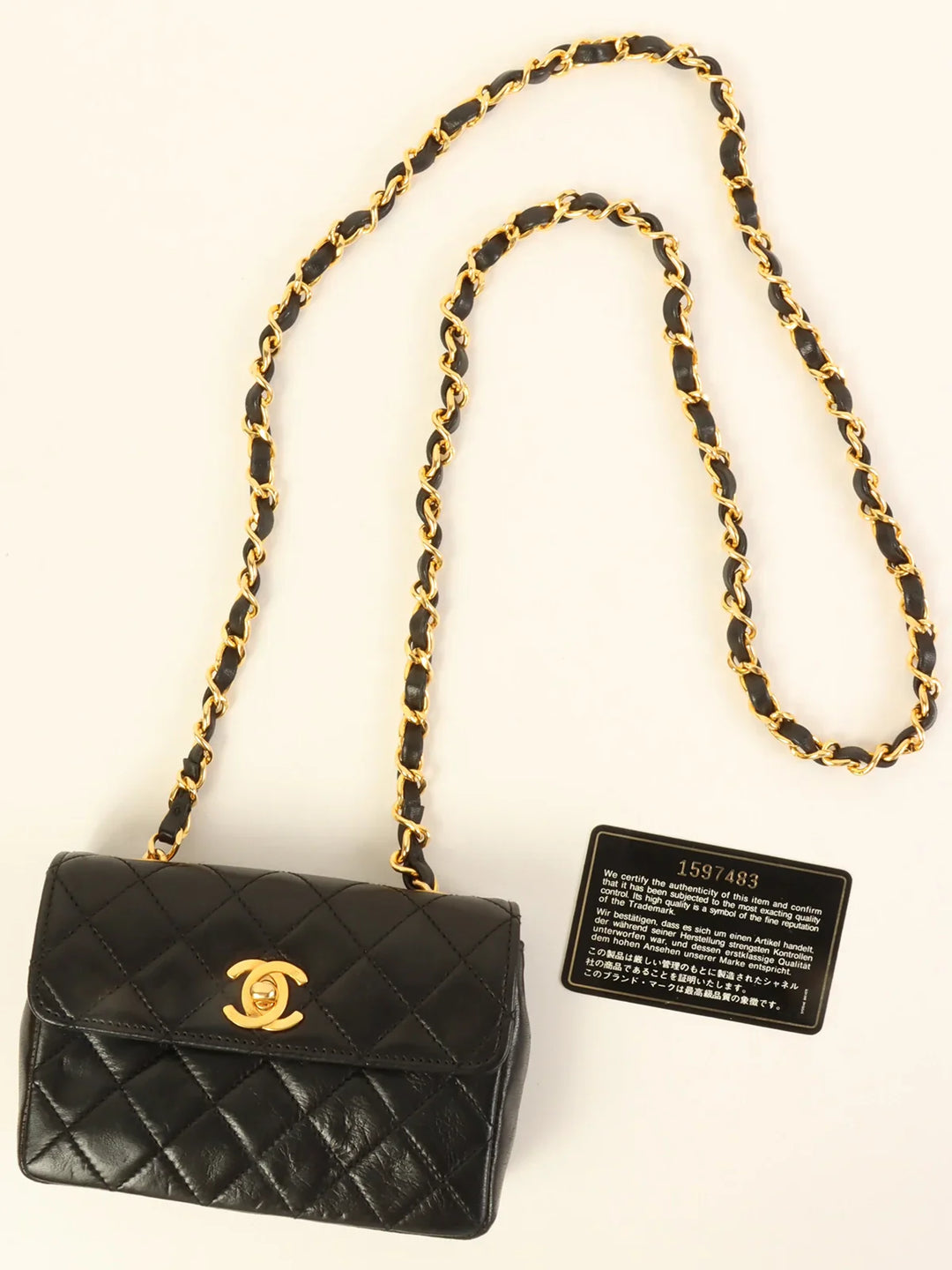 Chanel Around 1990 Made Straight New Turn-Lock Mini Chain Bag Black