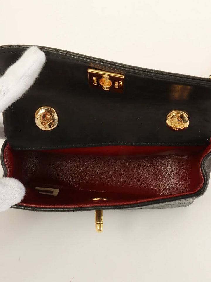 Chanel Around 1990 Made Straight New Turn-Lock Mini Chain Bag Black